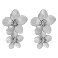 Detail of silver flower earrings with elegant brushed metal texture and floral petals - Silver Double Layer Flower Earrings (E13209)