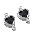 Silver stainless steel heart charm with black crystal and double loops for jewelry making - Silver Base-Black
