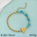 Gouden titanium stalen armband met turquoise stenen en boze oog driehoek hanger - Turkoois Oog Driehoek Hanger Armband (KB185212-FA)