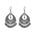 Bohemian silver drop earrings with geometric textures and small round bead tassels - Geometric Texture Bead Tassel Style (E2874-24)
