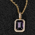 Hip-Hop-Halskette mit rechteckigem lila Edelstein und goldener Kordelkette - Gold mit Amethyststein (Anhänger Halskette)