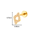 Gold titanium flower square stud earring with clear crystals and 0.76cm x 0.48cm dimensions - Geometric Square Style (T2552-5#) / Gold