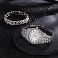 Close-up of silver iced-out hip hop watch and matching diamond Cuban link bracelet - Silver Polished + Silver Cuban Bracelet