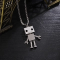 Robot bear pendant necklace in silver finish with movable limbs and blocky aesthetic - Robot (70cm Titanium Steel Chain) / 70cm / Silver