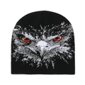 Winter black knit beanie with graphic eagle design and ear protection for outdoor warmth - Black