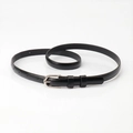 Slim black leather belt with a silver pin buckle in minimalist Korean style for dresses - Black