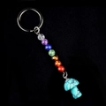 Colorful crystal beads and turquoise mushroom pendant keychain accessory on black surface - Blue Turquoise (Synthetic)