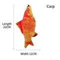 Plush carp fish cat toy with bell and catnip, gradient red and yellow, 22cm x 11cm size - Carp / [product Attributes] This Product Is A Realistic Plush Pet Toy In The Shape Of A Koi Fish Visually Appearing To Be A Catnip Toy Or A Cat Scratching Toy. The Fish Body Features Realistic Fish Scale Prints In A Red-yellow Gradient And The Material Is Plush Fabric. According To The Image The Product Dimensions Are 22cm In Length 11cm In Width And Weigh Approximately 22g. [visual Presentation] The Image Uses A Pure White Background Typical Of Product Information Displays. The Composition Is Neat With The Product Centered. The Image Clarity Is [high] With Even Light And Shadow Distribution. The Aesthetic Appeal Is Rated [medium] With A Score Of 6.5. The Main Issue Is That The Pure White Background Makes It Look Slightly Cheap And Lacks Brand Recognition. [text Content] Contains Chinese Attribute Words: Koi (carp) Length 22cm Width 11cm Weight 22g. It Is Recommended To Translate These Into English. [logistics Labels] None. [infringement Risk] None. [product Parameters] Category: Plush Pet Toy; Size: 22cm X 11cm; Weight: 22g.