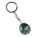 Green crystal agate cat paw keychain with silver metal ring and natural texture - India Agate