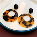 Vintage leopard resin hoop earrings with black sphere top and tortoiseshell pendant - 6# Silver Needle Resin Round Leopard Stud