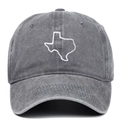 Cappellino da baseball grigio lavato in cotone con ricamo mappa del Texas in stile retrò - Grigio