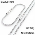 Conjunto de collar y pulsera de acero inoxidable plateado para hombre, ancho 4mm - Set de 4mm / Color Acero