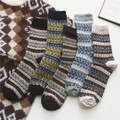 Set of five men's vintage ethnic pattern wool blend socks in warm geometric colors - One Size / Fine Diamond