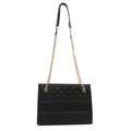 Black quilted crossbody bag with embossed FASHION lettering and golden chain strap - Black