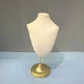 Beige velvet necklace display bust with golden metal base for jewelry photography - Necklace Bust - Tall