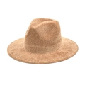 Brown wide brim fedora hat with textured vertical stripes in a classic minimalist style - Khaki