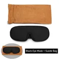 Breathable 3D black sleep eye mask with soft brown suede drawstring storage bag - Mask + Suede Pouch / Black