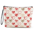 Pochette trucchi beige in tela con cuori rossi disegnati e cinturino nero da polso - Stile 4 (Cuori a Schizzo)