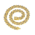 Detail of 15mm Cuban link chain with blue and white zircons on a gold-plated necklace - 50cm / Gold with Blue Rhinestones