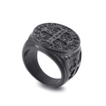 Anello sigillo nero opaco con medaglia di San Benedetto in acciaio inox vintage - US 10 / Nero (KR107709)
