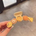 Cute yellow resin shark hair clip with cartoon food theme designs like toast and cheese - Humanized Food / Yellow
