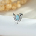 Silver bird diamond cartilage piercing earring with blue and clear zircon stones - Light Sea Blue
