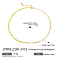 Collana in acciaio inossidabile verde e oro con dettagli su dimensioni e peso - Collana in Acciaio Inossidabile Loop Spliced Oro Verde (JDN0212004-GN-1)