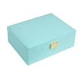 Elegant turquoise corduroy jewelry storage box with gold clasp for earrings and rings - 25*20*9.5cm / Cyan