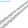 Byzantine square link chain necklace in silver stainless steel with sandblasted finish - 45cm / 5mm Sandblasted Steel