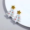Christmas tree acrylic earrings with silver glitter, Santa prints, and gold star studs - Style 7 - Silver Glitter Xmas Print Tree