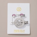 Silver hair clips set with pink shell, heart patterns and rhinestones on card - Set 5 (Silver Pink Shell/Round PH Letter)