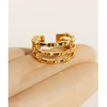 Three-layer golden bamboo knot open ring with a polished finish and adjustable design - Adjustable Open / Gold