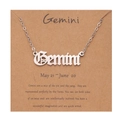 Silver stainless steel Gemini zodiac necklace displayed on a descriptive brown paper card - Silver-Gemini