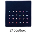 Lot de 24 piercings de nez en forme de cœur multicolores en acier inoxydable avec boîte - En Forme de Cœur / Multicolor (24 Pieces Pack)