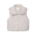 Stylish ivory faux fur vest with wide lapel collar, soft plush texture on white background - S / Ivory