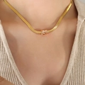 Hiphop gold blade chain necklace featuring a rectangular clear zircon pendant for women - Champagne Zirconia Gold Necklace (P1325)