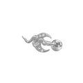 Silver dragon and crescent moon stud earring with clear zircon and ball screw back - Silver Moon Snake Style (24042601-8)