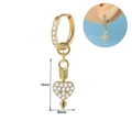 Golden heart arrow drop earrings with white zircon stones and 19mm total length - Arrow Heart