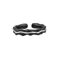 Bague ouverte en argent sterling S925 avec texture noire et détail de vague argentée - Ouvert Réglable / Noir + Argent