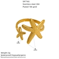 Double starfish 18K gold plated stainless steel open ring with adjustable band for women - Double Starfish Style (SR776G)