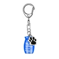 Blue pet cremation urn keychain with heart engraving and black paw print pendant - Blue