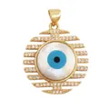 Golden evil eye lucky charm pendant with natural shell and cubic zirconia stones - L559449-Gold Shell Large Round Eye