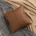 Brown faux leather square throw pillow cover with cross stitching on knit blanket - 18x18 Inch / 45*45cm Pillowcase 05 (Cover Only)