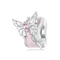 Schmetterling-Charm aus S925 Sterlingsilber mit rosa Emaille und Herz-Edelstein - Rosa Schmetterling Stil (BSC991)