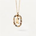 Gold letter Q pendant necklace featuring an oval ring set with multi-color zircon stones - Gold Q