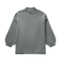 Dettaglio maglione grigio a maglia grossa con girocollo e maniche a lanterna - S / Verde Militare