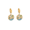 Tropical coconut tree hoop earrings in gold finish with blue and green enamel details - 4# Palm Tree Wave Earrings (Gold)