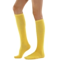 Classic yellow knee-high socks with triple stripe design and ribbed cuffs for women - One Size / Yellow