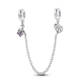 Silver flower bead safety chain with purple zircon butterfly and heart tree charm - KTC772-Butterfly Tree Safety Chain