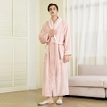 Pink long flannel bathrobe for women with shawl collar and cozy white trim details - Light Pink - Men